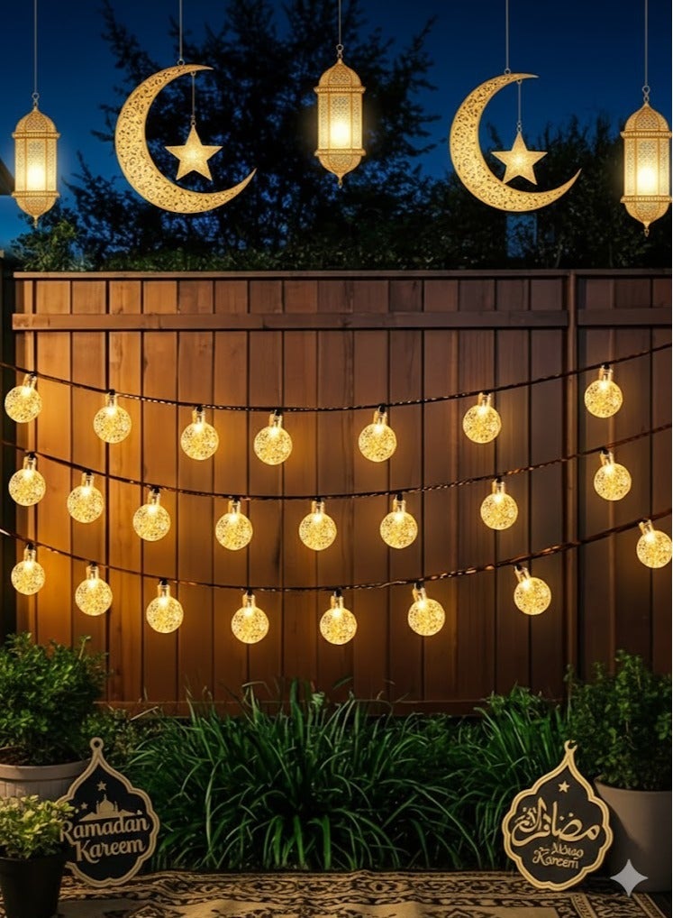 مودي سلسلة أضواء رمضانية بطول 30 مترًا، تحتوي على 180 مصباح LED كروي دافئ اللون، مناسبة للاستخدام الداخلي والخارجي، مع 8 أوضاع إضاءة - سلك أسود، 12 واط، مقاومة للماء بمعيار IP44، إضاءة كريستالية دافئة بيضاء - مثالية لتزيين مناسبات العيد، الكريسماس، رأس السنة، وديوالي - Image 1